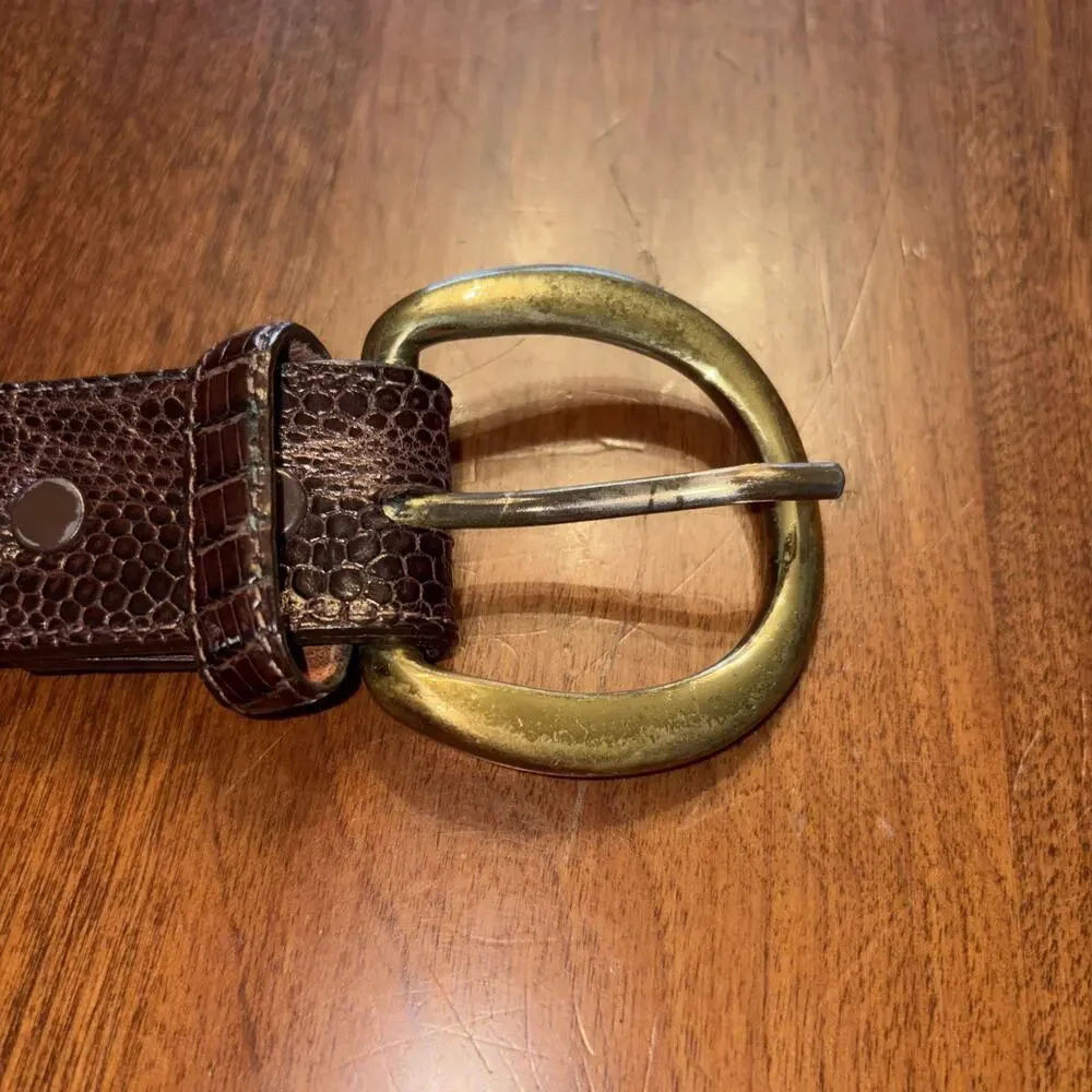 Nocona Boot Co Beltmakers 40 Brown Leather Lizard Brass Buckle 7015 USA